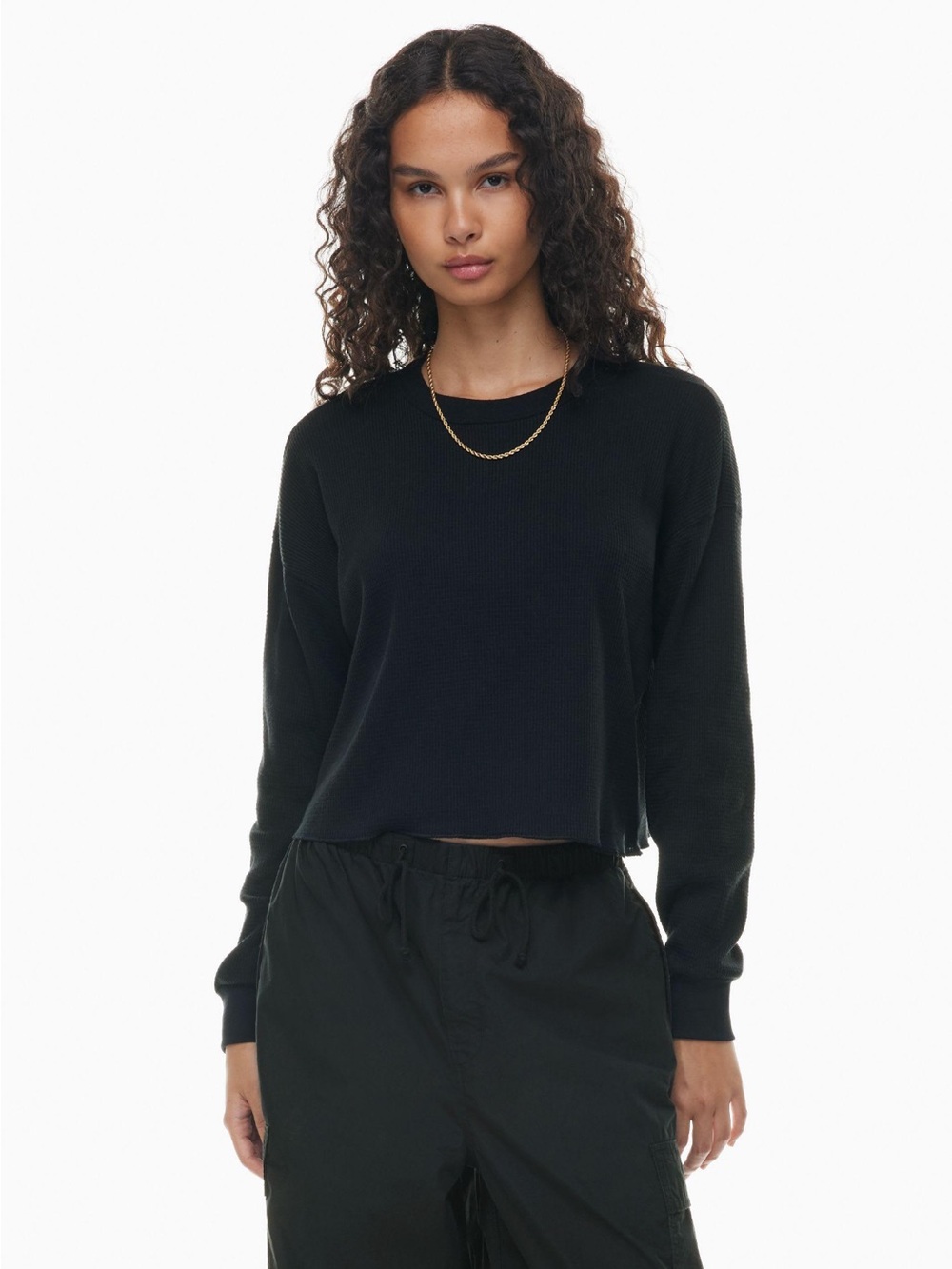TNA Aritzia Glendale Waffle Long Sleeve Thermal Top Black Size S